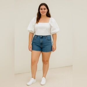 Aritzia Little Moon White Puff Sleeve Square Neckline Cotton  Top Size Medium